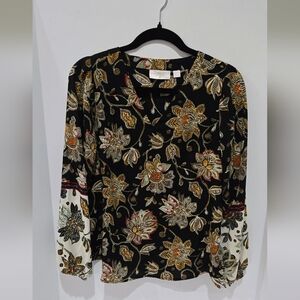 Belle Boho by Kim Gravel Floral Paisley V-Neck Peasant Blouse Black Multi XXS